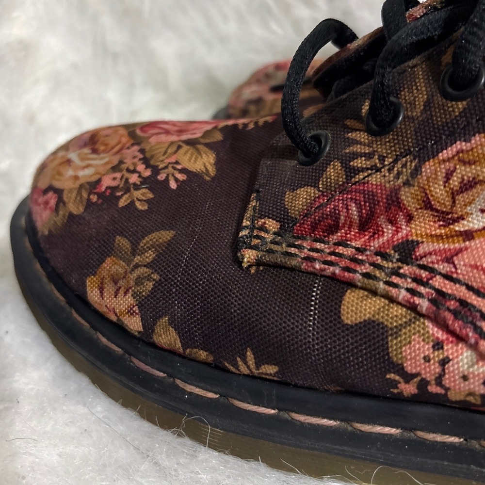Dr. Martens 1460 Floral Canvas Lace Up Boots Burgundy Pink Women 8 Eye Combat - Picture 8 of 12